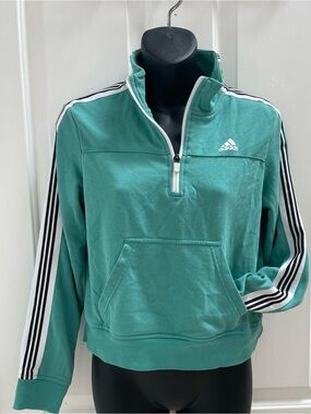 Adidas Teal Half-Zip Crew with Three-Stripe Sleeves XS